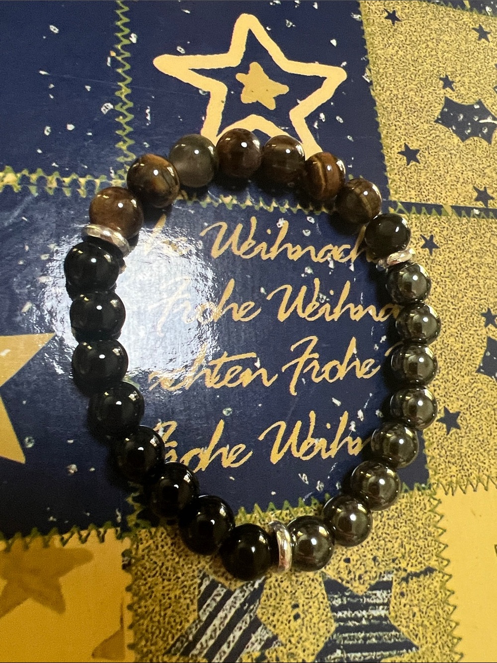 #2681**Men's Beaded Stretch Bracelet in Black and Brown - Picture 3 of 16